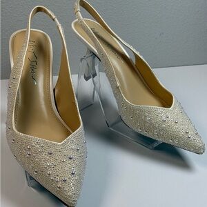 Betsey Johnson Ivory Embellished Slingback Heels